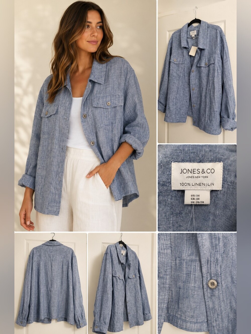Jones & Co Blue Linen Overshirt Jacket